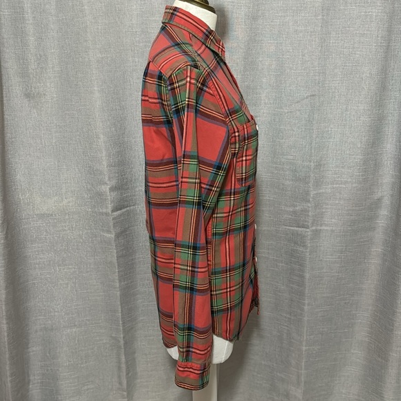 Wmns J Crew Sz XS-Red Holiday Plaid-Cotton-Vintage Faded Wash-EUC - Picture 8 of 13